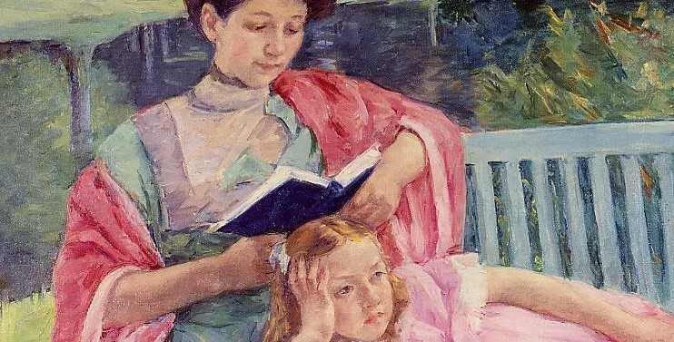Mary Cassatt, 'Auguste llegint a la seua filla' (detall), 1910. Oli sobre llenç