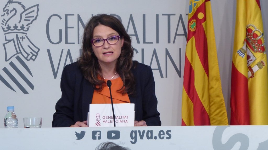 La vicepresidenta del Consell, Mónica Oltra, durant la roda de premsa d'aquest divendres després del ple del Consell.