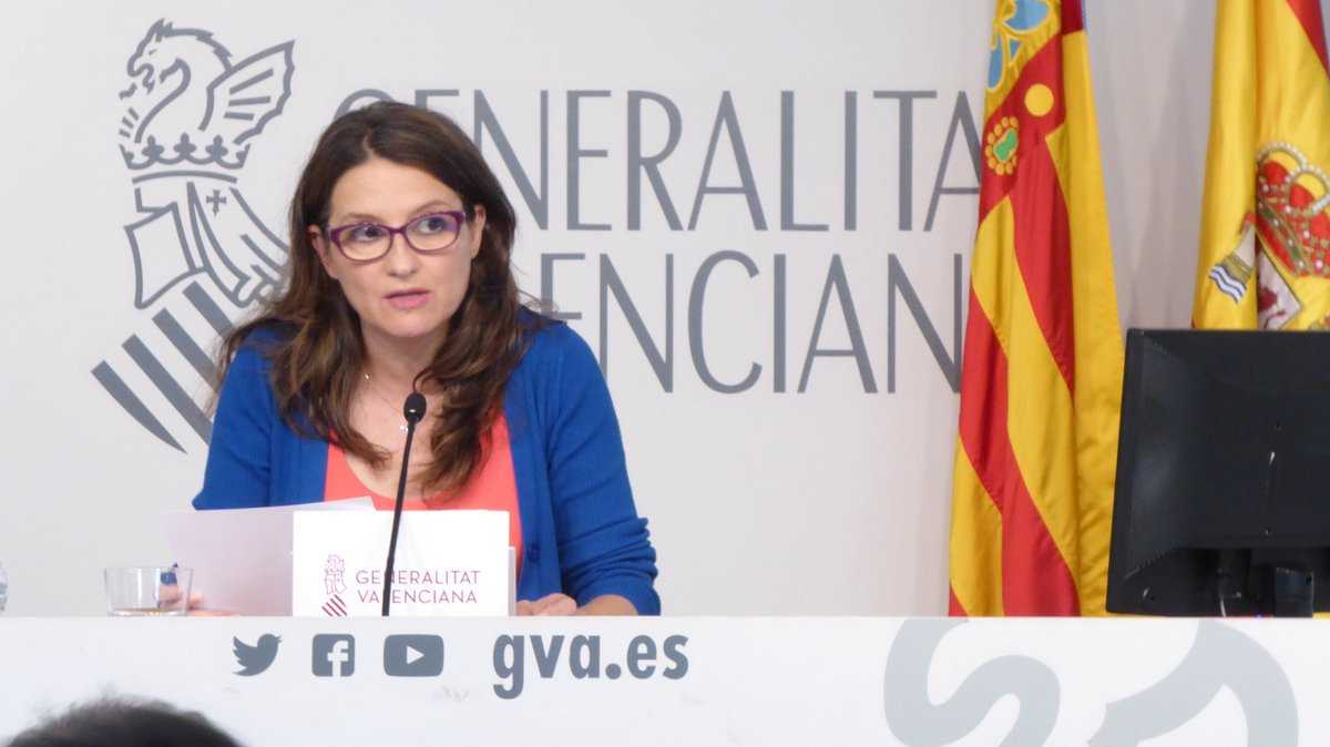 La vicepresidenta del Consell, Mónica Oltra, durant la roda de premsa posterior al Ple del Consell d'aquest divendres.