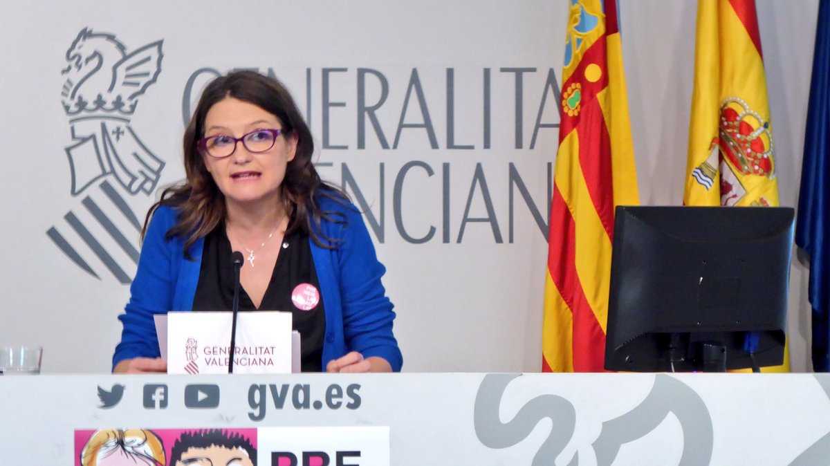 La vicepresidenta del Consell, Mónica Oltra, durant la roda de premsa d'aquest divendres posterior al Ple del Consell.