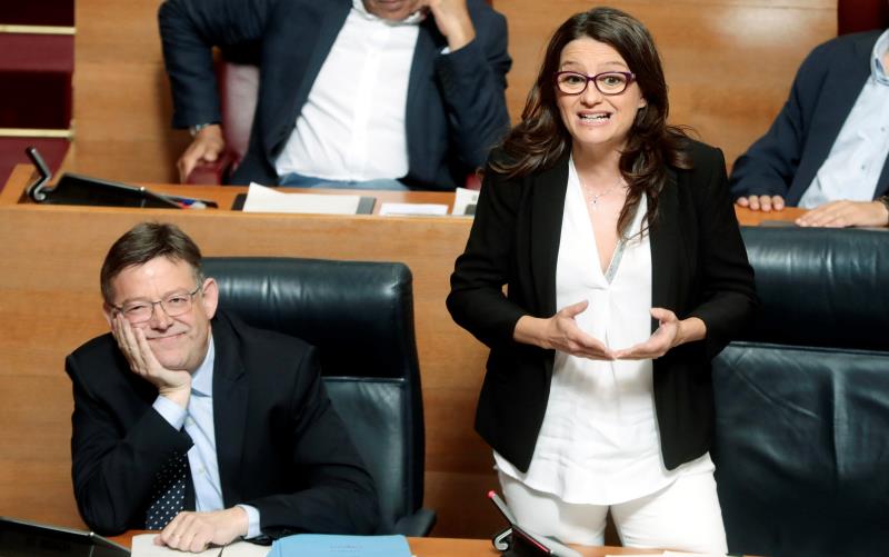 Imatge d'arxiu del president de la Generalitat, Ximo Puig, i la vicepresidenta, Mónica Oltra, en la sessió de control al govern.