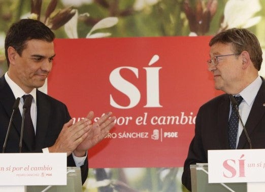 Pedro Sánchez i Ximo Puig, durant un acte previ a les eleccions del 26 de juny de 2016.