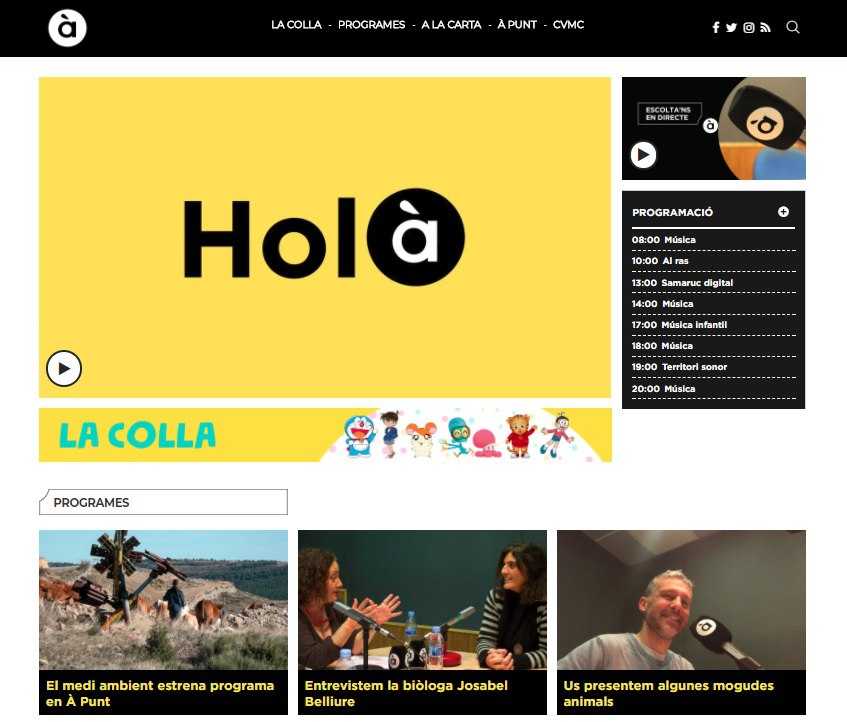 Aspecte de la pàgina web d'À Punt.