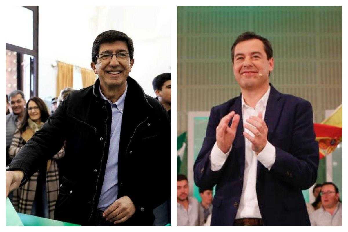 Els candidats a presidir Andalusia Juan Marín (Ciudadanos) i Juan Manuel Moreno (PP).