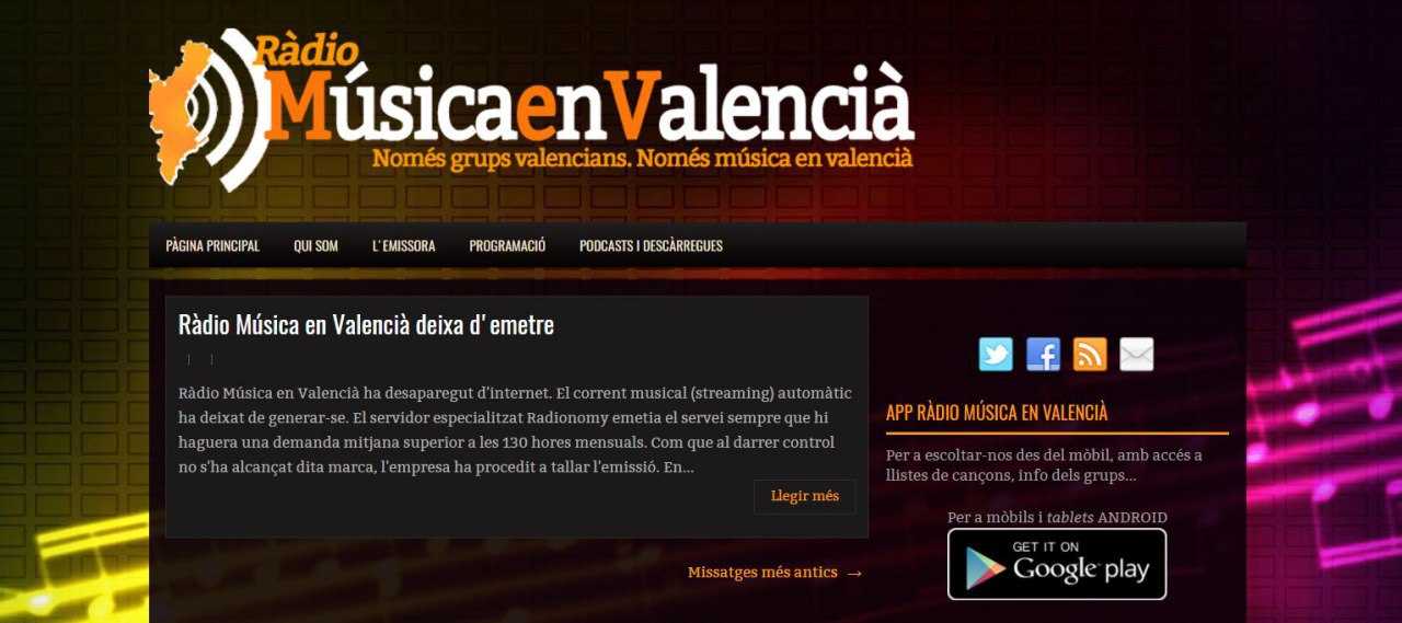 Ràdio Música en Valencià va començar a emetre on line a finals de 2015