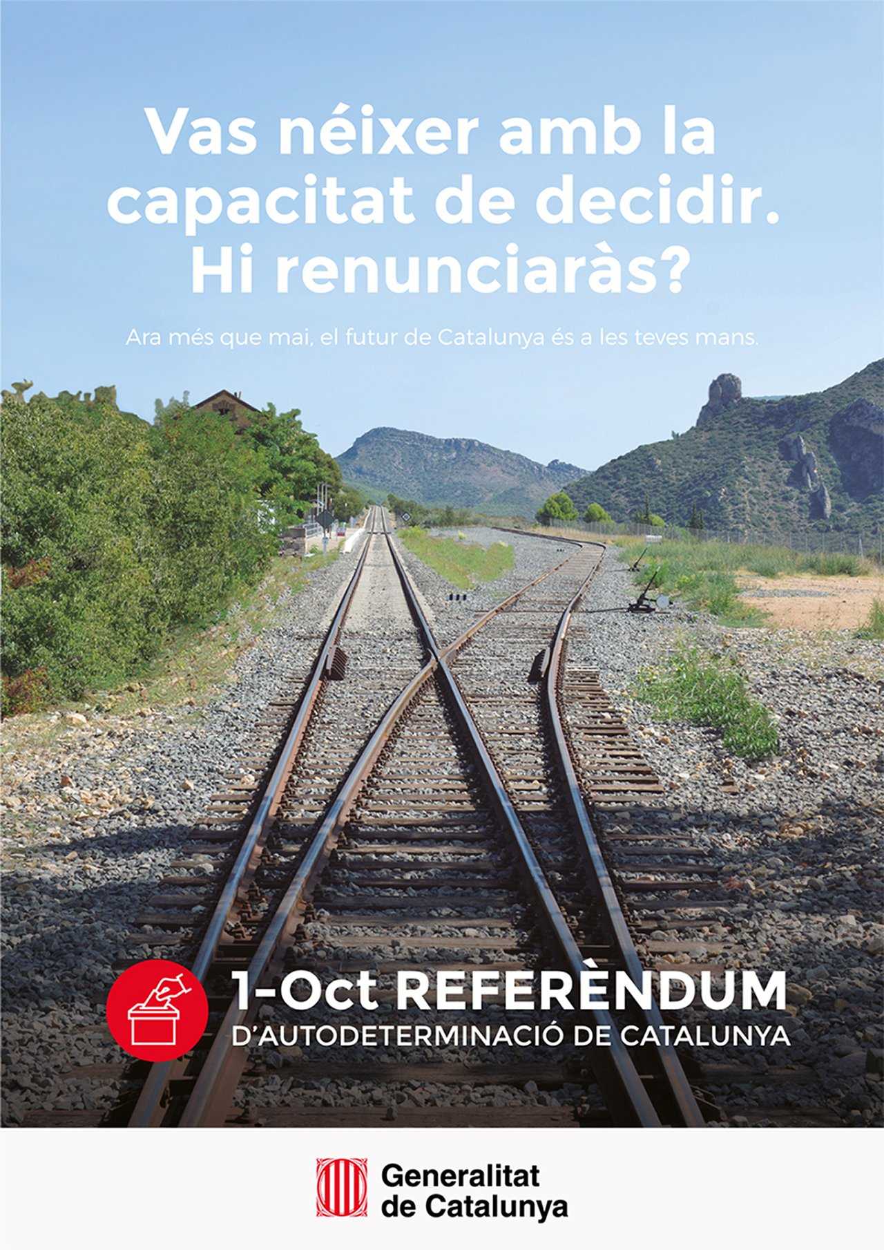 Cartell amb què el govern de Catalunya convida a participar en el referèndum.