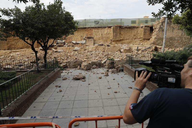 Mur de les Sitges de Burjassot afectat per les pluges caigudes durant les darreres hores.