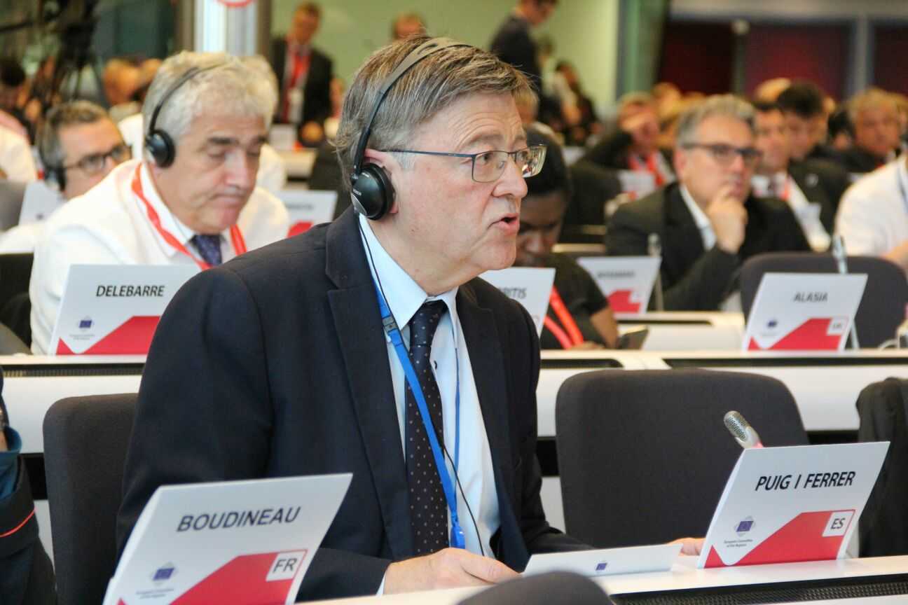 El president Puig, durant la seua intervenció en el debat sobre la situació de Catalunya al Comité de les Regions d'Europa.