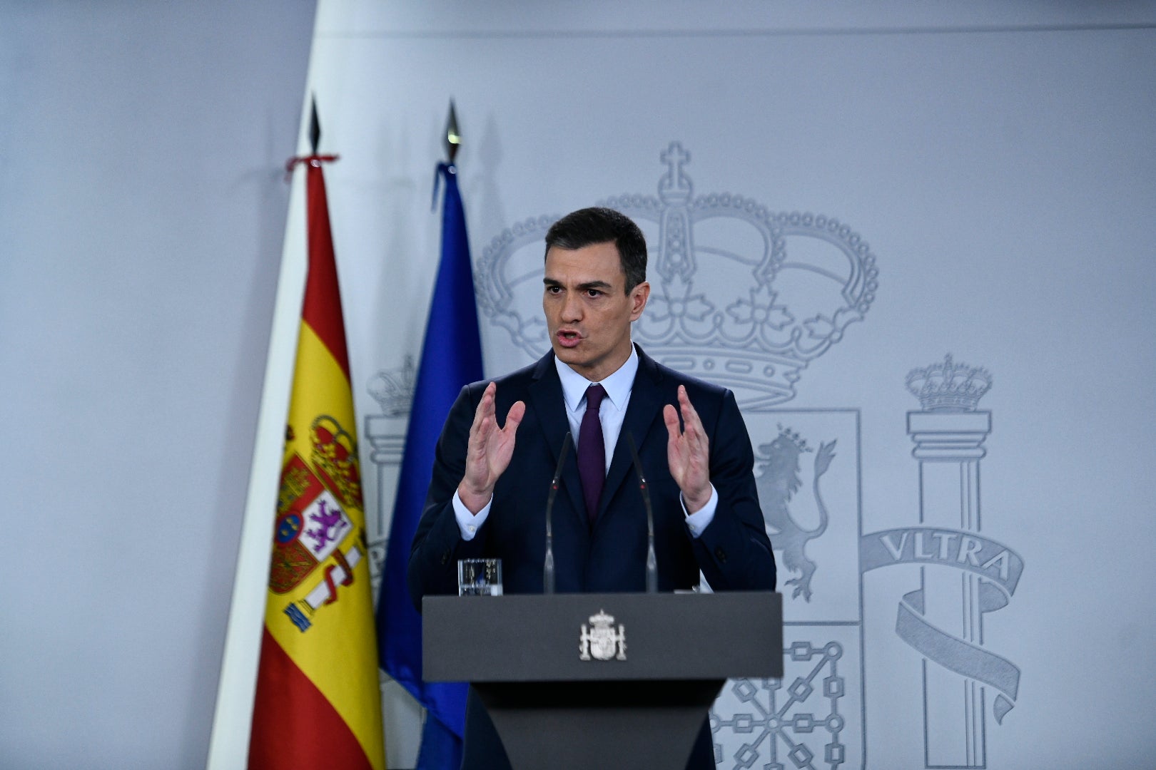 El president del govern espanyol, Pedro Sánchez, durant la compareixença d'aquest divendres al Palau de la Moncloa. / EDUARDO PARRA / EUROPA PRESS