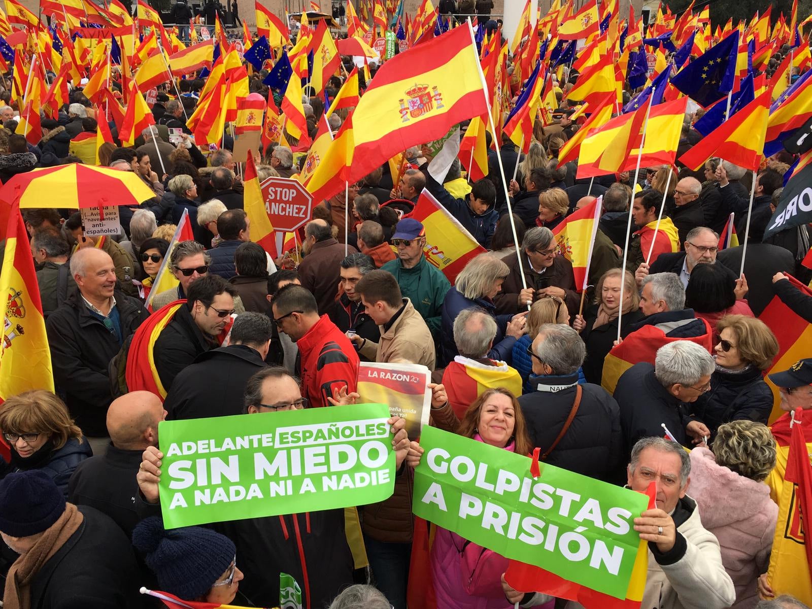 A més dels partits convocants, la protesta ha rebut el suport d'altres formacions com UPyD, el Partit Aragonés, Foro Asturias o UPN. També s'ha vist la presència de grups de la ultradreta. / ROGER PI, ACN 