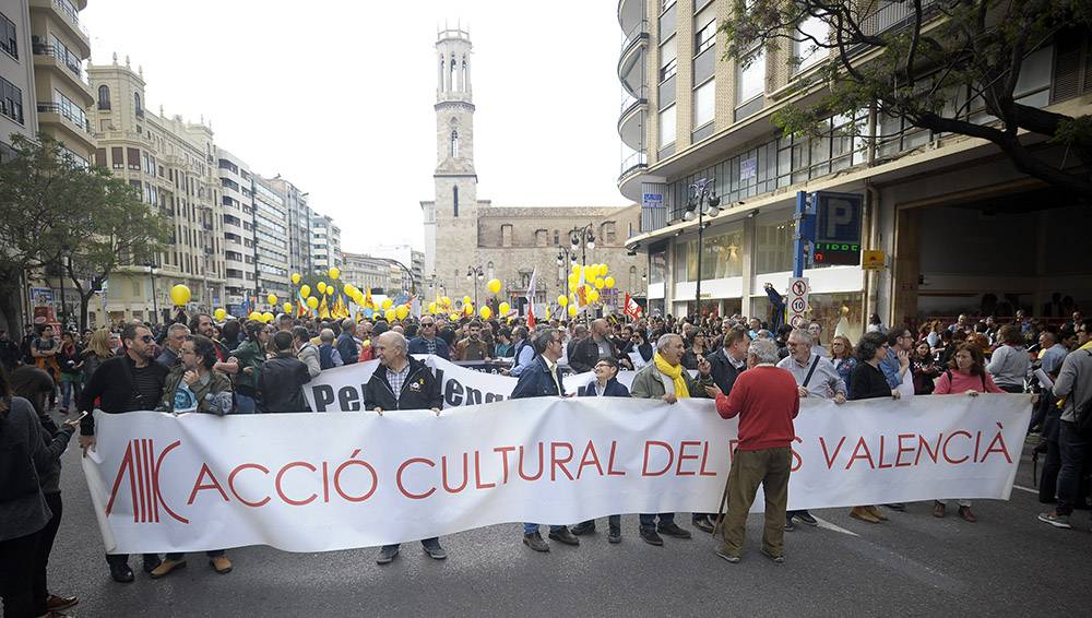 Imatge de la manifestació per la Diada del 25 d'Abril a València el 2018. / DANIEL GARCÍA-SALA