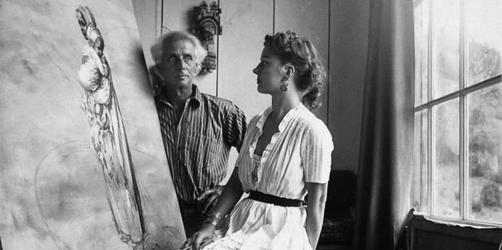 Dorothea Tanning i Max Ernst davant de 'Maternitat' (en execució), 1947 (detall)