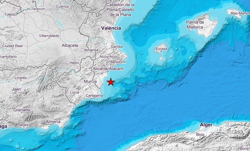 Imatge de l'Institut Geogràfic Nacional del punt on s'ha registrat el sisme.