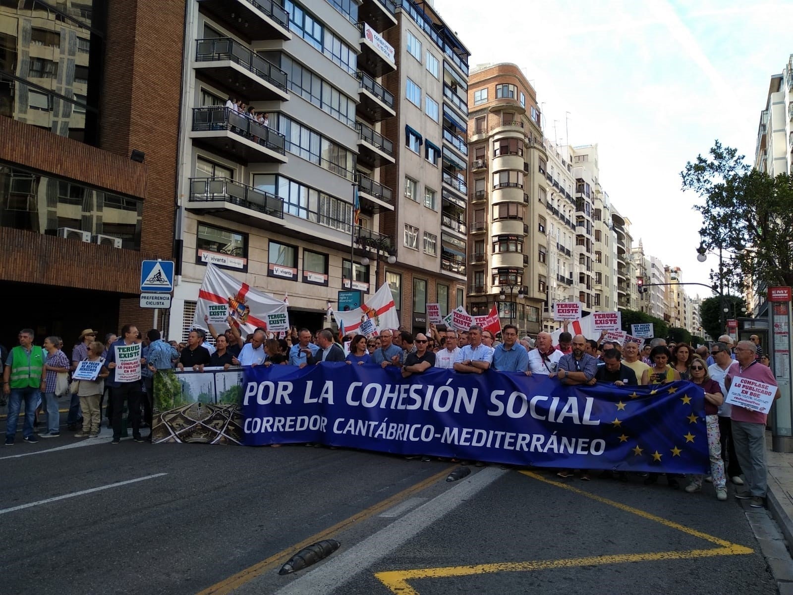 Imatge d'arxiu de la manifestació celebrada a València el mes d'octubre per a reclamar la inclusió del corredor Cantàbric-Mediterrani com a eix prioritari. / EUROPA PRESS