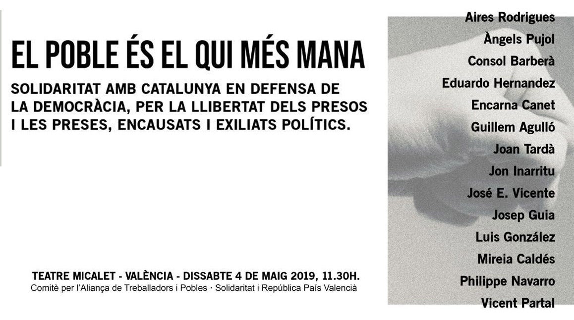 Un acte a València reivindica la solidaritat amb Catalunya i la llibertat dels presos polítics