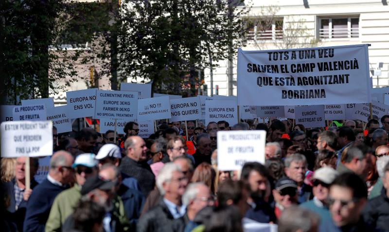 Paral·lelament a la protesta, la Plataforma per la Dignitat del Llaurador ha iniciat una campanya de recollida de firmes. / EFE