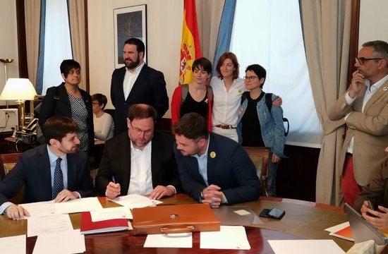 Oriol Junqueras, durant la primera sessió del judici per l'1-O el 12 de febrer del 2019. / ESQUERRA REPUBLICANA