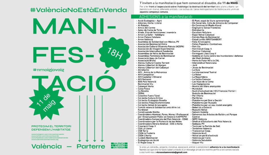 Manifestació en defensa del territori i l'habitatge - València no està en venda