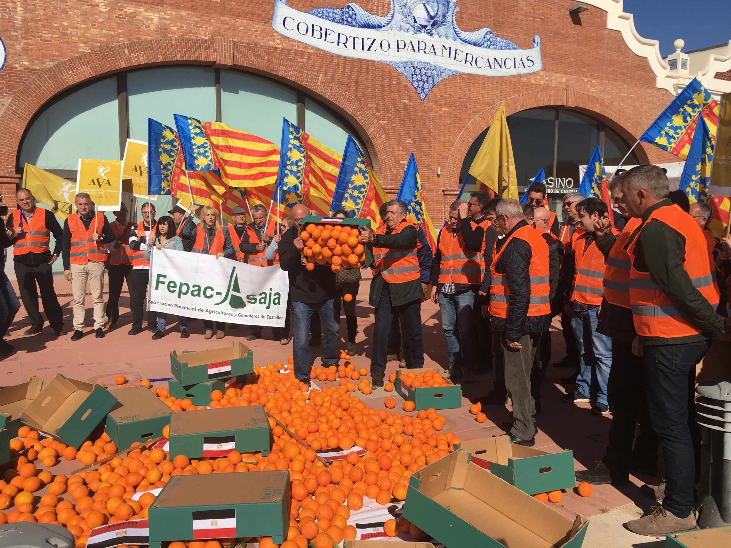 Protesta d'agricultors a València aquest febrer contra la importació de taronges. / EUROPA PRESS