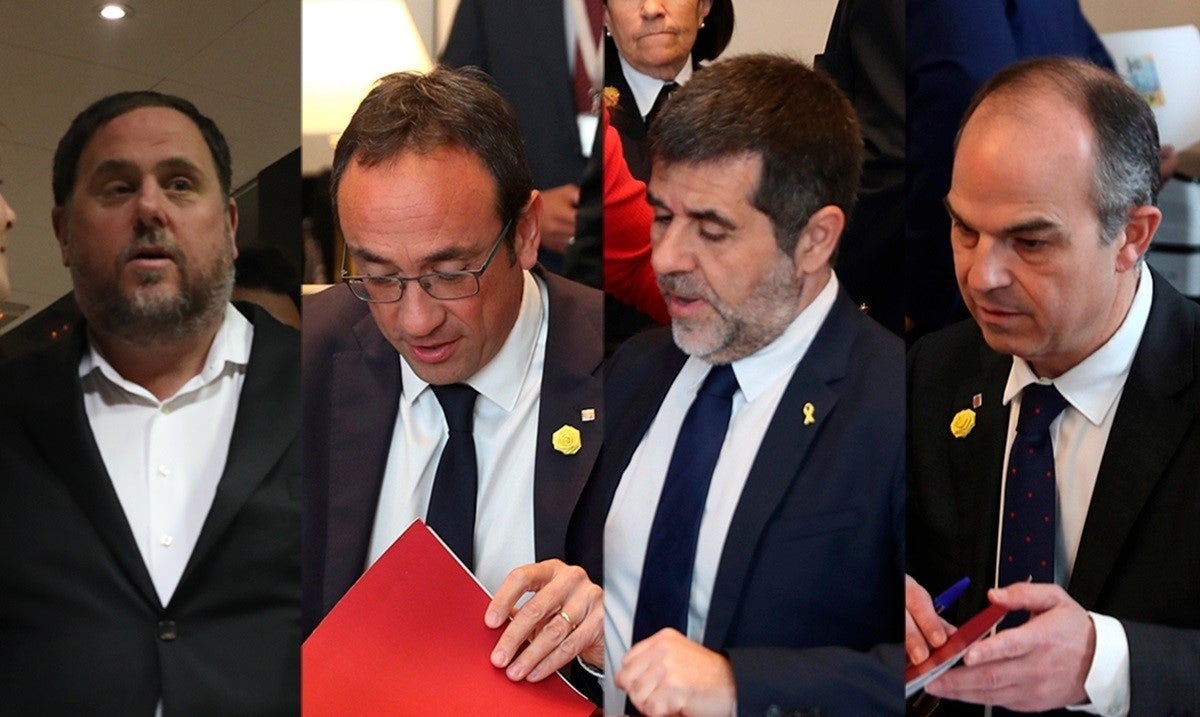 D'esquerra a dreta: Oriol Junqueras, Josep Rull, Jordi Sànchez i Jordi Turull. Tots ells han quedat suspesos com a diputats del Congrés per decisió de la Mesa. / EP