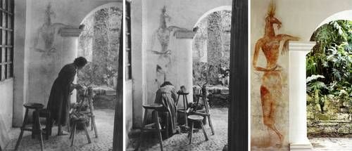 Leonora Carrington pintant 'El Minotaure' a la Casa Gastelum, Xilitla, San Luís Potosí, Mèxic, 1965