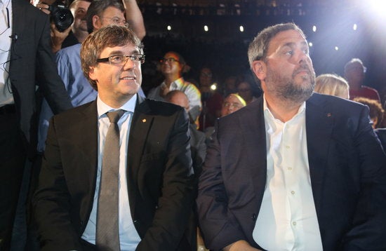 Els dos líders de l'independentisme català a l'exili i a la presó, Carles Puigdemont i Oriol Junqueras, respectivament, han obtingut escons al Parlament Europeu aquest 26M. Imatge d'arxiu. / SÍLVIA JARDÍ, ACN