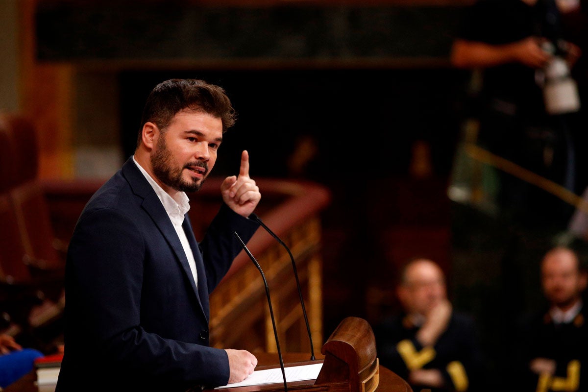 Rufián insta el PSOE i Podem a negociar 'fins a l'últim minut' i a posar-se d'acord 'per responsabilitat històrica i oportunitat política'. Imatge d'aquest dimarts, 23 de juliol. / EDUARDO PARRA, EUROPA PRESS