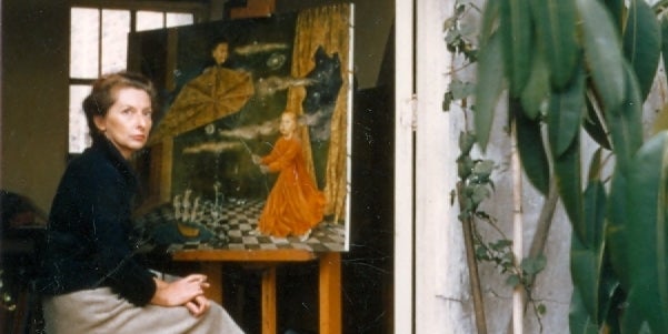 Remedios Varo pintant 'Retrat dels nens Vilaseñor', 1956