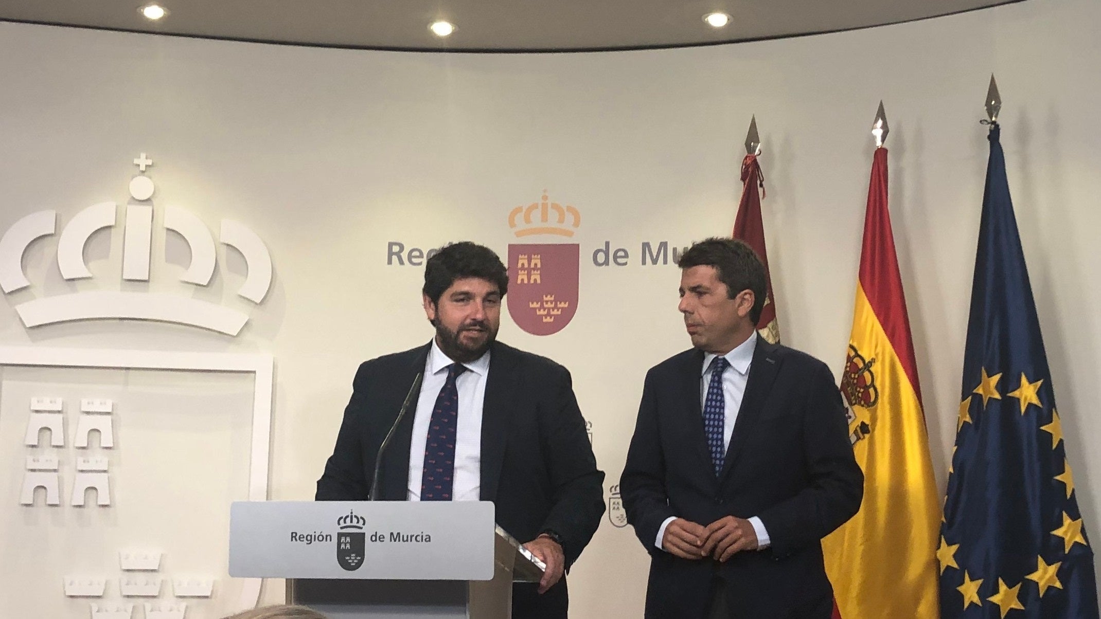 El president de Múrcia i el de la Diputació d'Alacant asseguren que no permetran que es retalle 'ni un sol litre del transvasament i busquen aliances'. / EUROPA PRESS