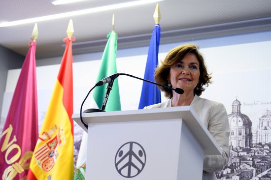 La vocepresidenta del govern espanyol en funcions, Carmen Calvo, ha sigut l'encarregada de gestionar la crisi humanitària de l'Open Arms. / MONCLOA