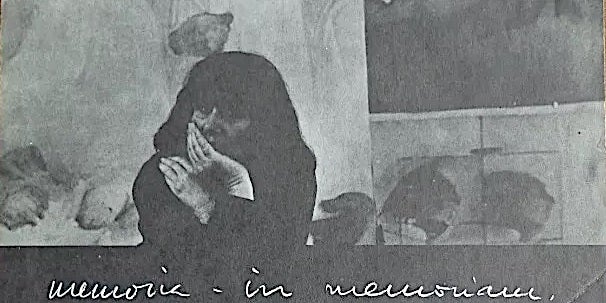 Detall del cartell de l'exposició 'Memoria in memoriam', de Roser Bru,  a la galeria Pecanins, Ciutat de Mèxic, 1981