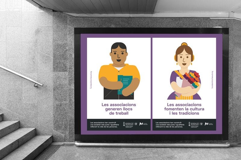 Els dissenys de la campanya 'Les Associacions, el Cor del nostre Poble' es pot veure a diverses estacions de la xarxa de Metrovalencia. / DLV