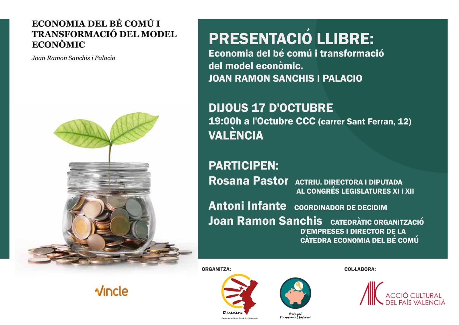 La presentació del llibre tindrà lloc al Centre Cultural Octubre de València