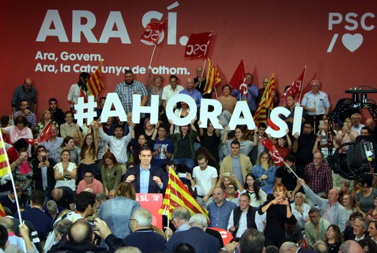 El president del govern espanyol en funcions, Pedro Sánchez, en un acte a Viladecans aquest dimecres. / ÀLEX RECOLONS, ACN