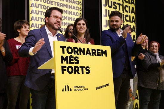 Aragonès ha lamentat que el document signat aquest dimarts entre el PSOE i Unides Podem plantege la situació de Catalunya com 'un problema de convivència' entre catalans. / GUILLEM ROSET, ACN