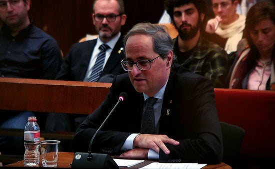 La sala civil i penal del Tribunal Superior de Justícia de Catalunya (TSJC) jutja aquest dilluns el president de la Generalitat de Catalunya, Quim Torra, per un delicte de desobediència. / POL SOLÀ