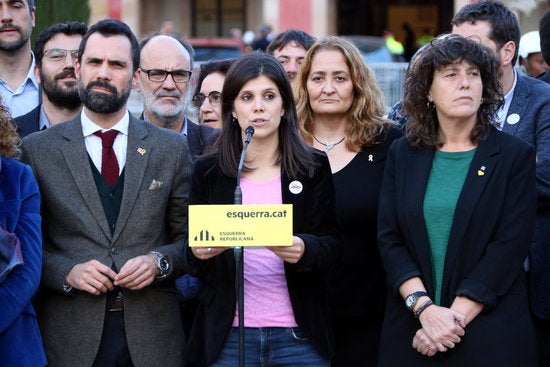 Durant la compareixença, Vilalta ha celebrat que aquest dijous amb l'anunci del TJUE 'guanye la democràcia' en aclarir-se que s'han 'vulnerat els drets de Junqueras i la ciutadania'. / ÀLEX RECOLONS