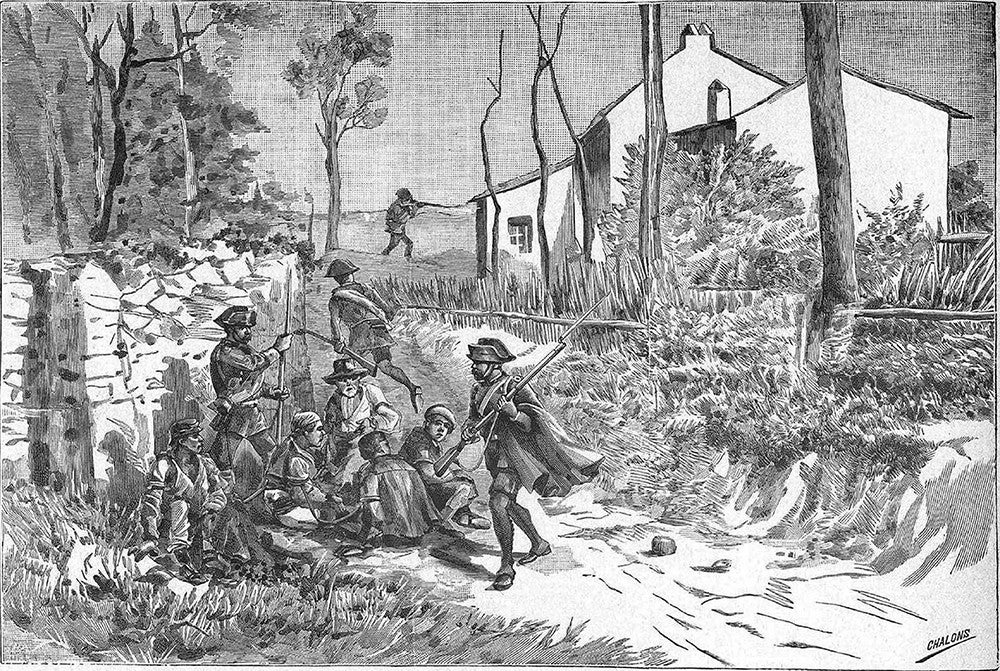 Escamot de guàrdies civils acaçant roders (Extret de «Perseguint el fugat» [gravat] de Chalons, La Ilustración Nacional, 12 de juny de 1900, Madrid)