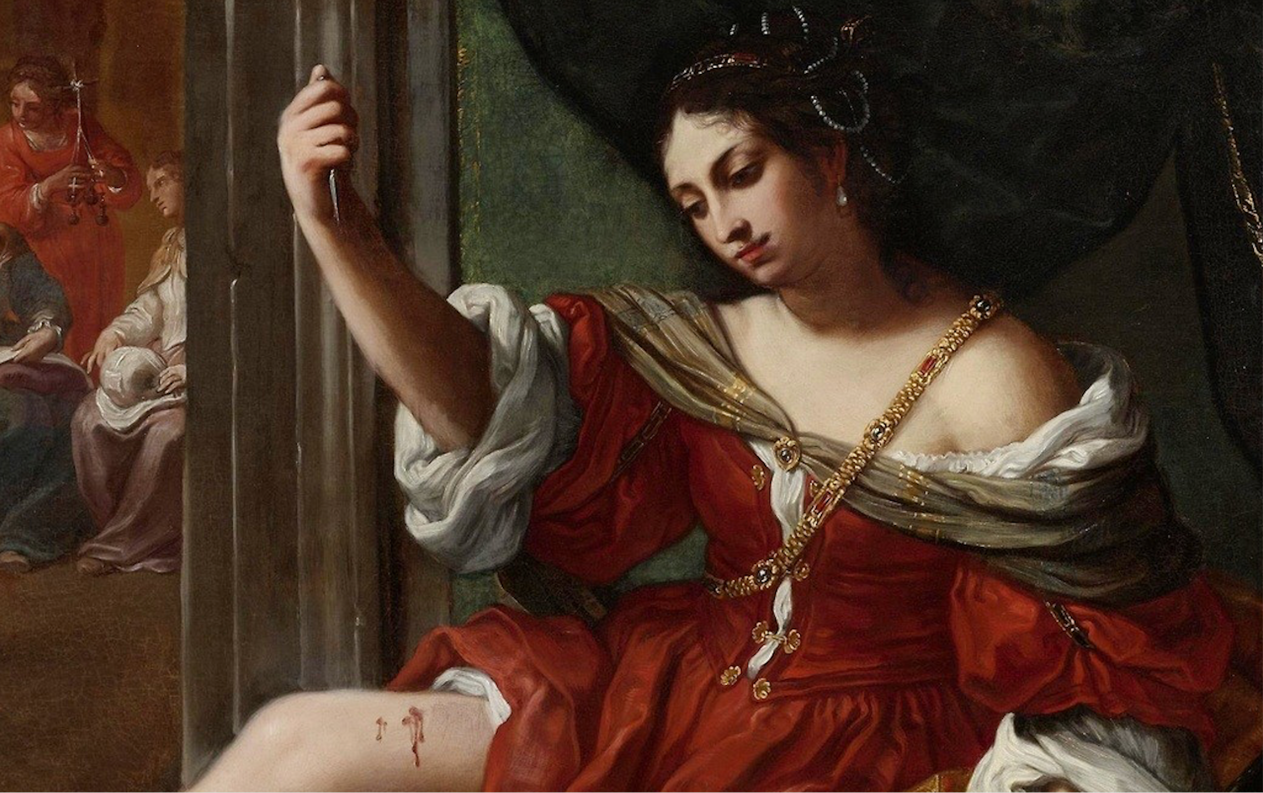 Elisabetta Sirani 'Pòrcia ferint-se en una cuixa' (detall), 1664