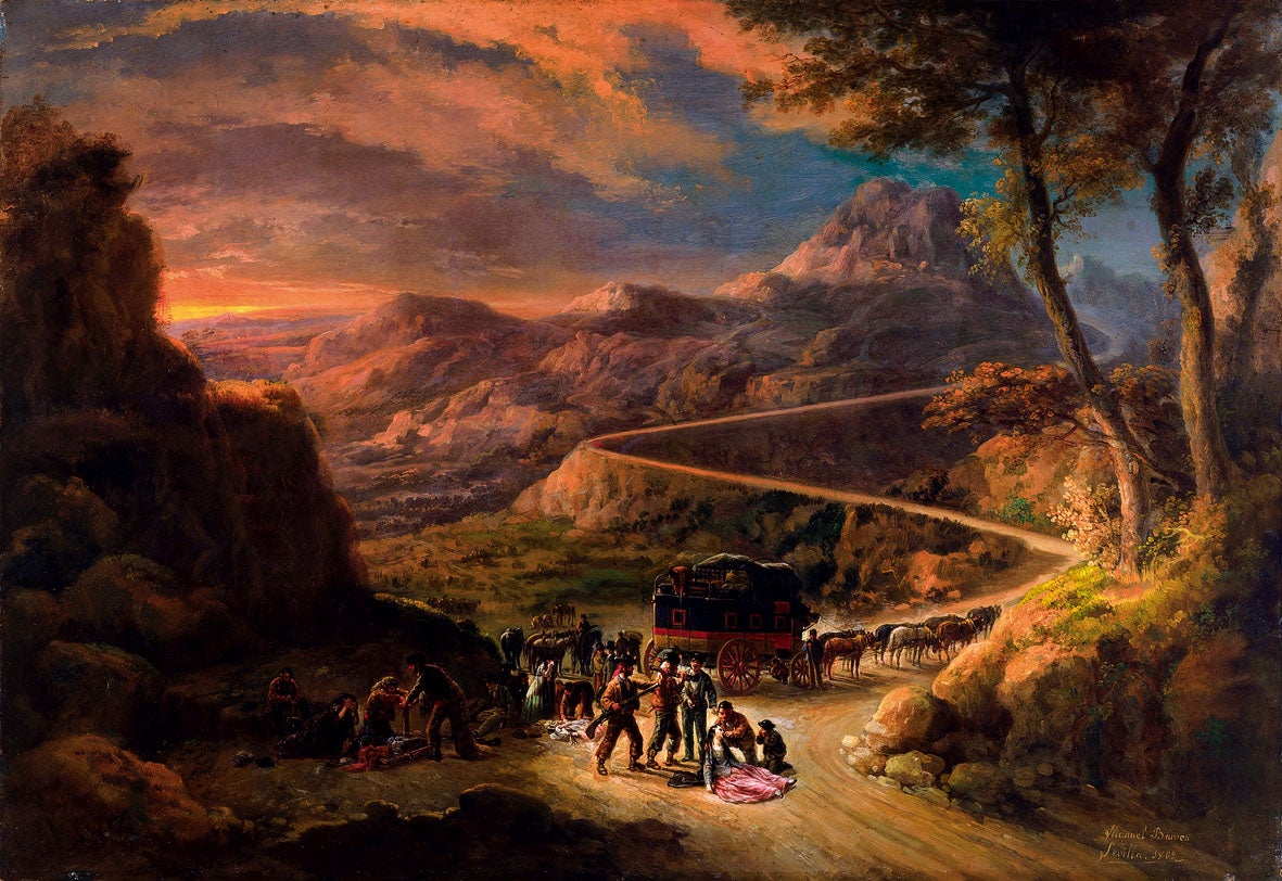 Assalt a una diligència (Manuel Barrón y Carrillo, 1869, © Colección Carmen Thyssen-Bornemisza, Màlaga).