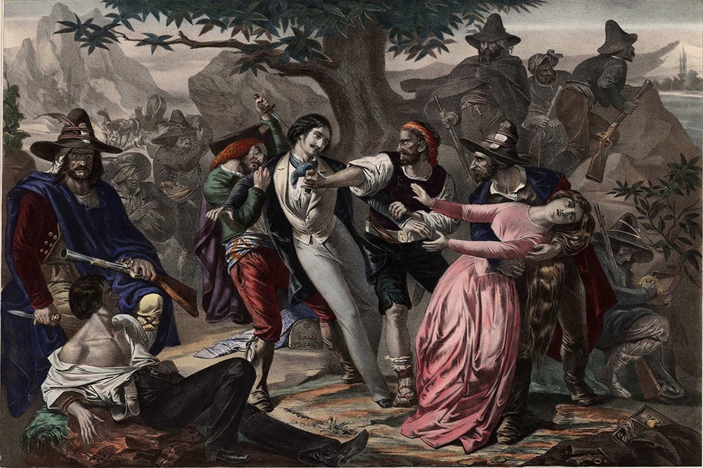 Bandits assaltant uns viatgers a Sierra Morena (François Constant Mes, ca. 1800, © Biblioteca Nacional de España, Madrid)