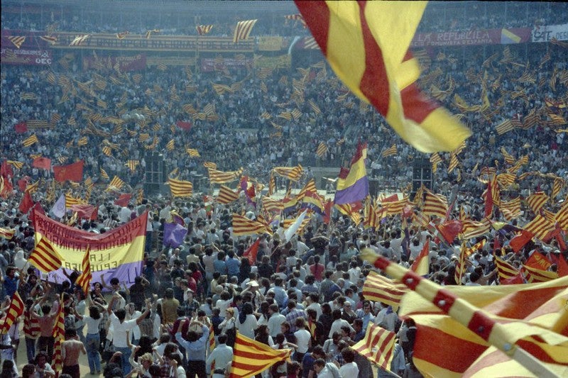 Vista central de la Plaça de Bous de València durant l'acte realitzat en la XIX edició de l'Aplec del País Valencià el 9 d'octubre del 78