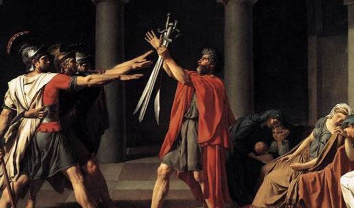 Jacques Louis David, 'El jurament dels Horacis' (detall), 1784