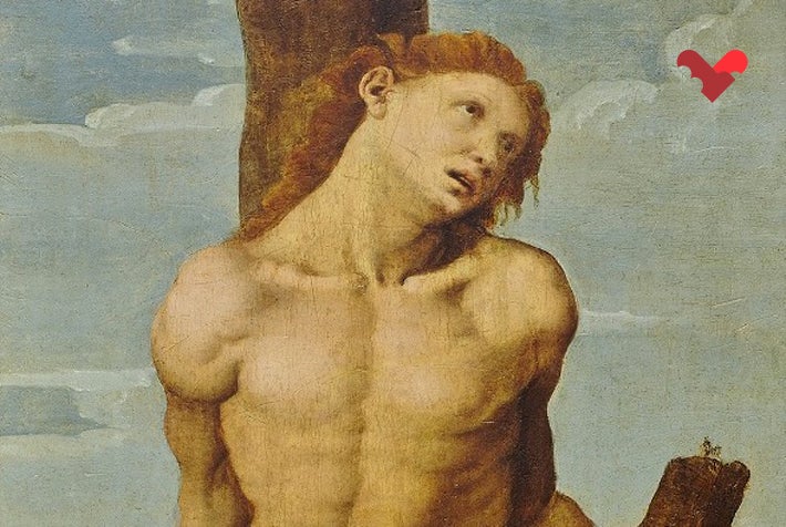 Hernando Llanos, 'Sant Sebastià' (detall), ca. 1505 - 1525. Oli sobre fusta