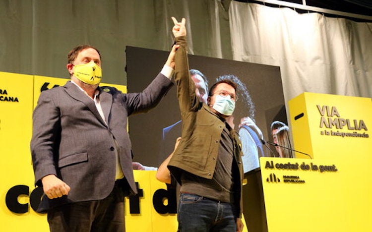 Oriol Junqueras i Pere Aragonès en un acte de campanya d'ERC