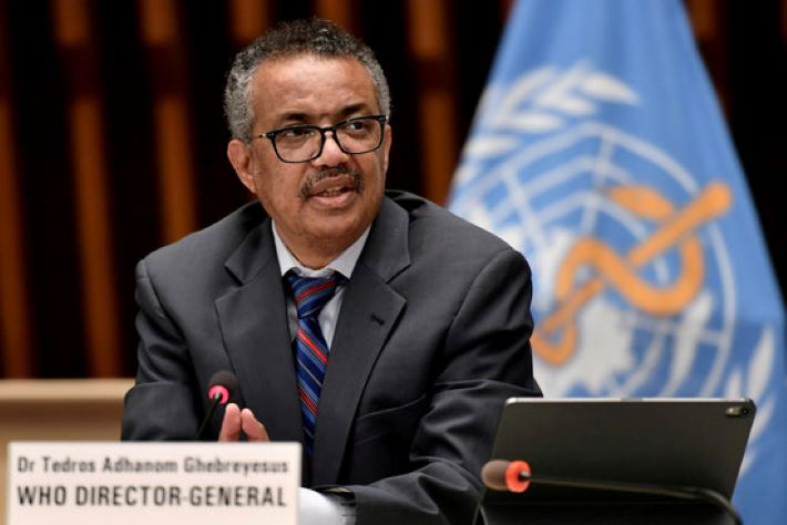 El director general de l’Organització Mundial de la Salut (OMS), Tedros Adhanom Ghebreyesus, en una roda de premsa a Ginebra, Suïssa, el 3 de juliol de 2020