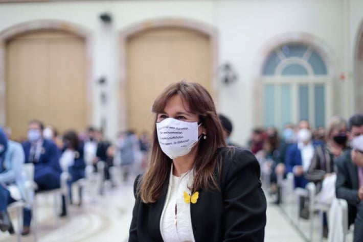 Primer pla de la nova presidenta del Parlament, Laura Borràs, al ple de constitució de la XIII legislatura el 12 de març de 2021