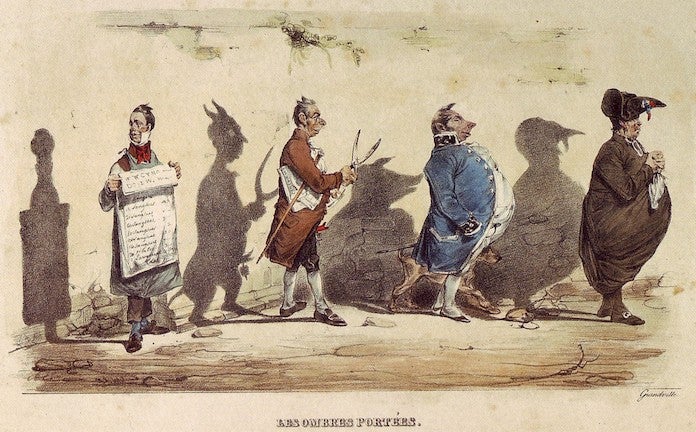 J.J. Grandville, «Les ombres projectades», 1830. Litografia publicada a La Caricature