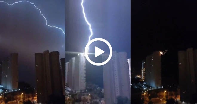 Un llamp impacta en un gratacel de Benidorm i hi provoca un incendi