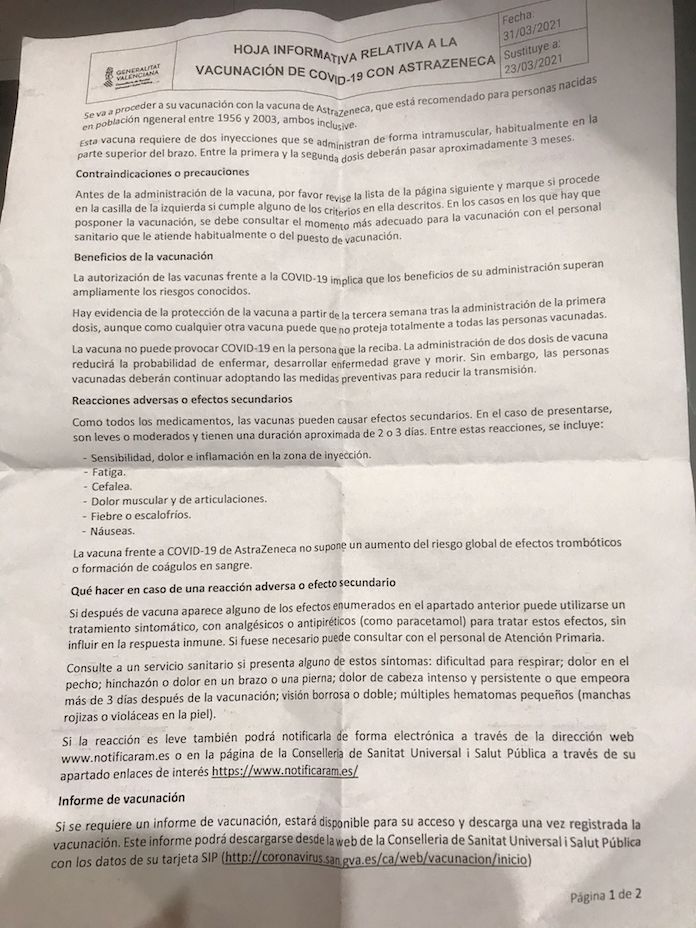 ACICOM reclama fulls informatius de la vacunació en valencià
